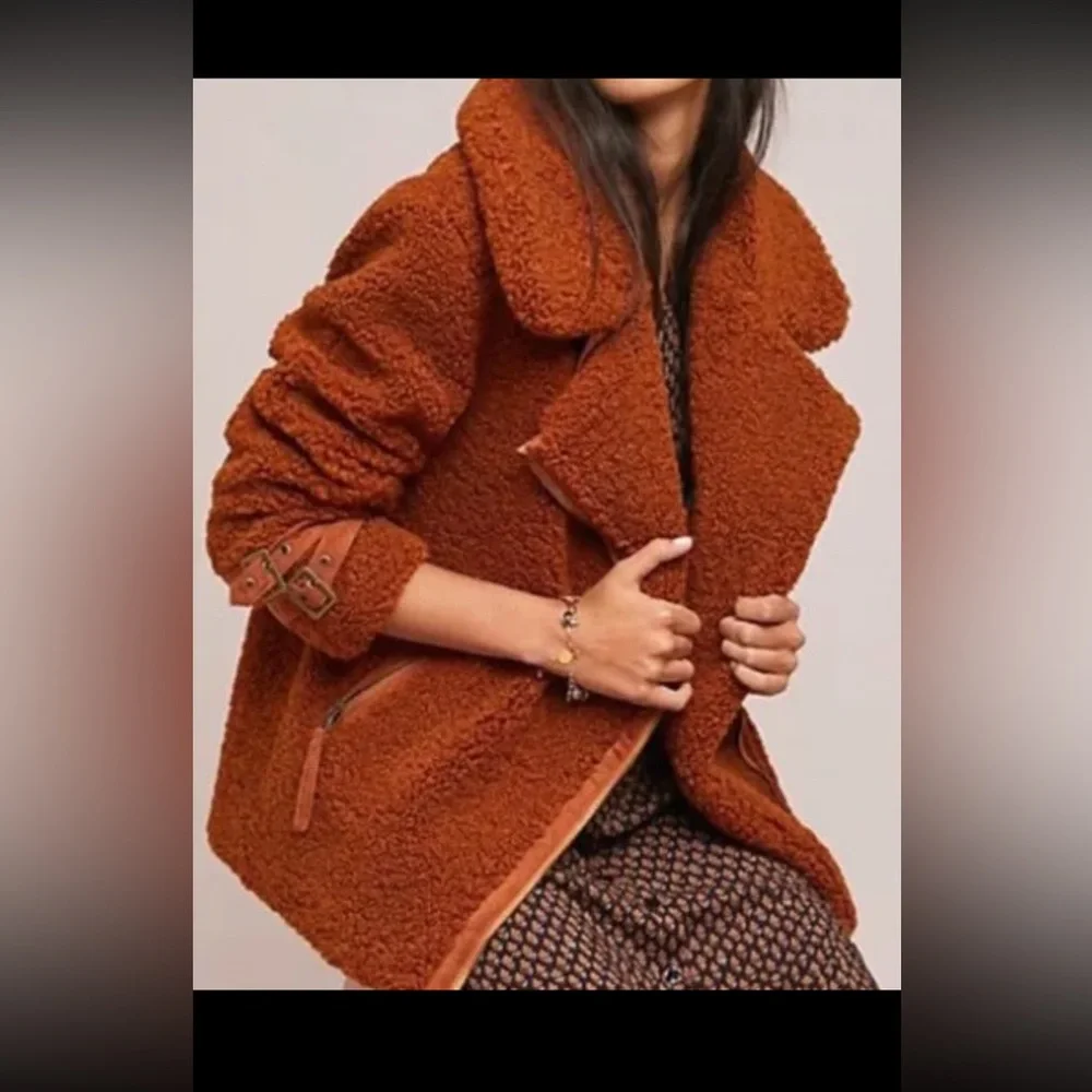 Anthropologie Moto Aviator Bomber Jacket Marrakech Rust Orange Brown Sherpa XS - Picture 1 of 7